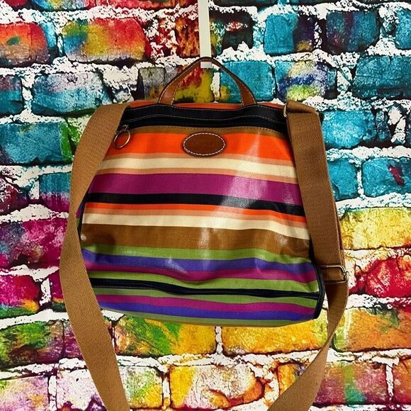 Fossil Coated Canvas Striped Messenger Bag Handbag - Picture 5 of 6